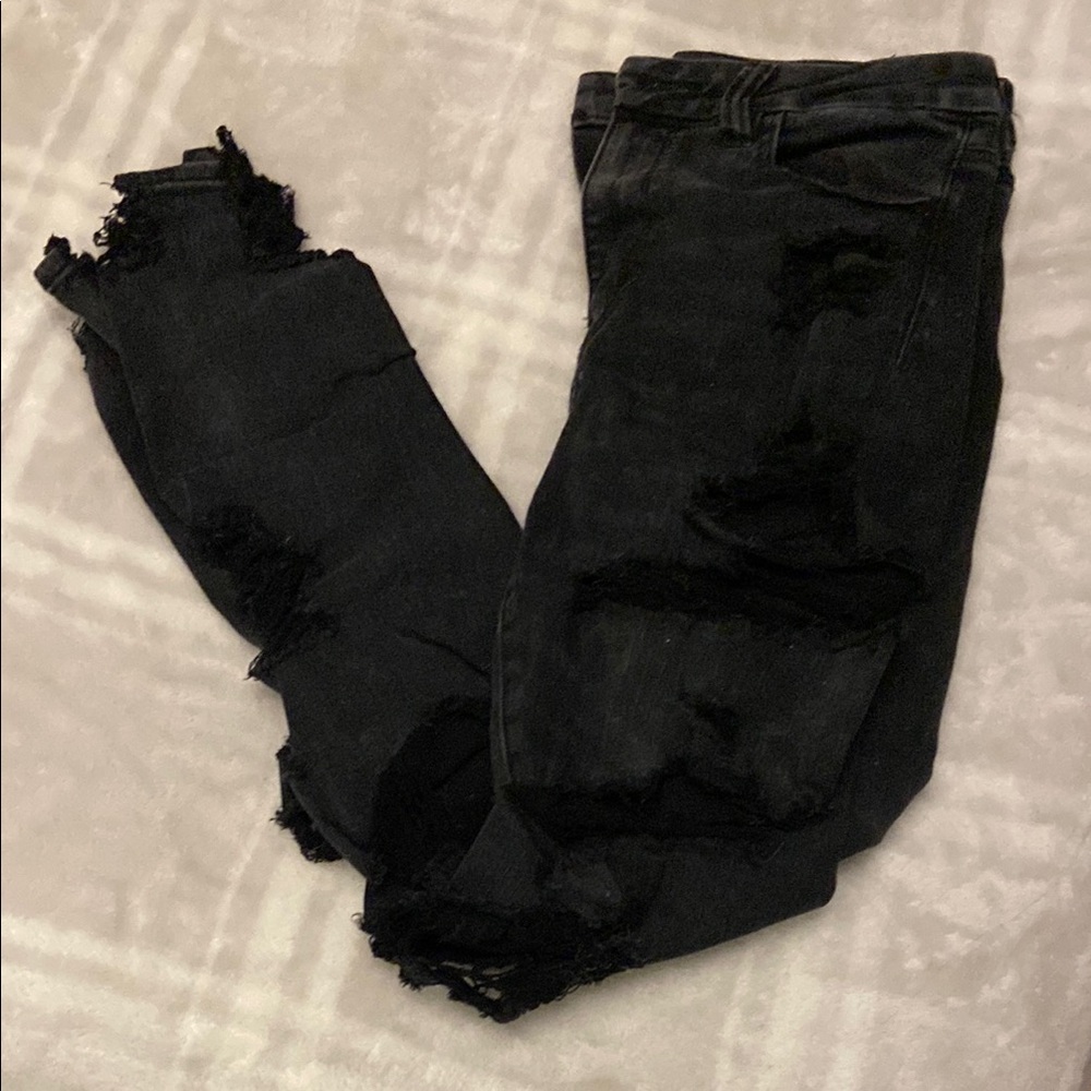 American Eagle Outfitters Black Distressed Ankle Jeans